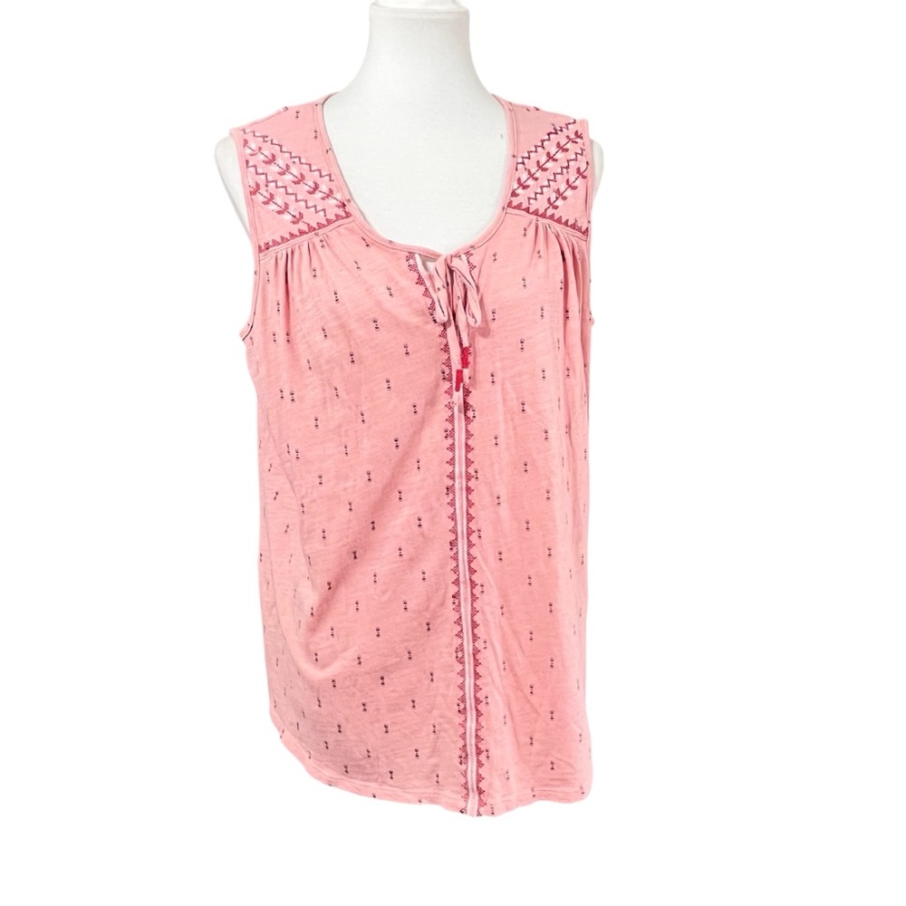 Eddie Bauer Pink Embroidered Sleeveless Boho Peasant Top Women’s XXL Cotton